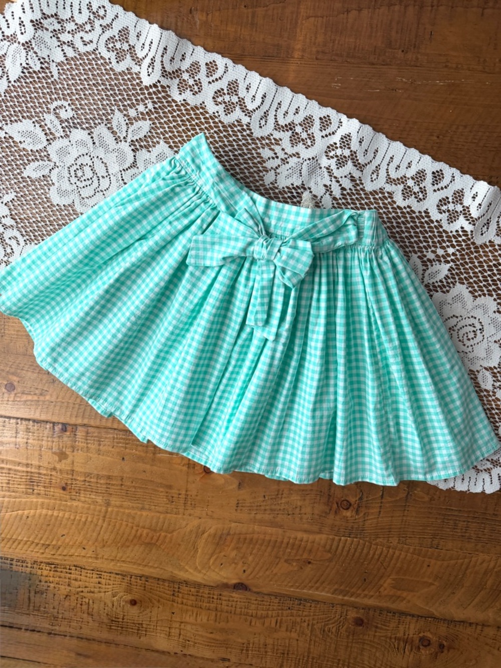 NWT’s Carter's Teal aqua Gingham fully lined Girls Circle Skirt with Waist Bow - Picture 2 of 10